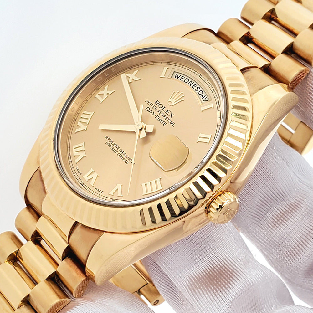 Rolex President Day-Date II 41mm Champagne Roman Yellow Gold Watch 218238