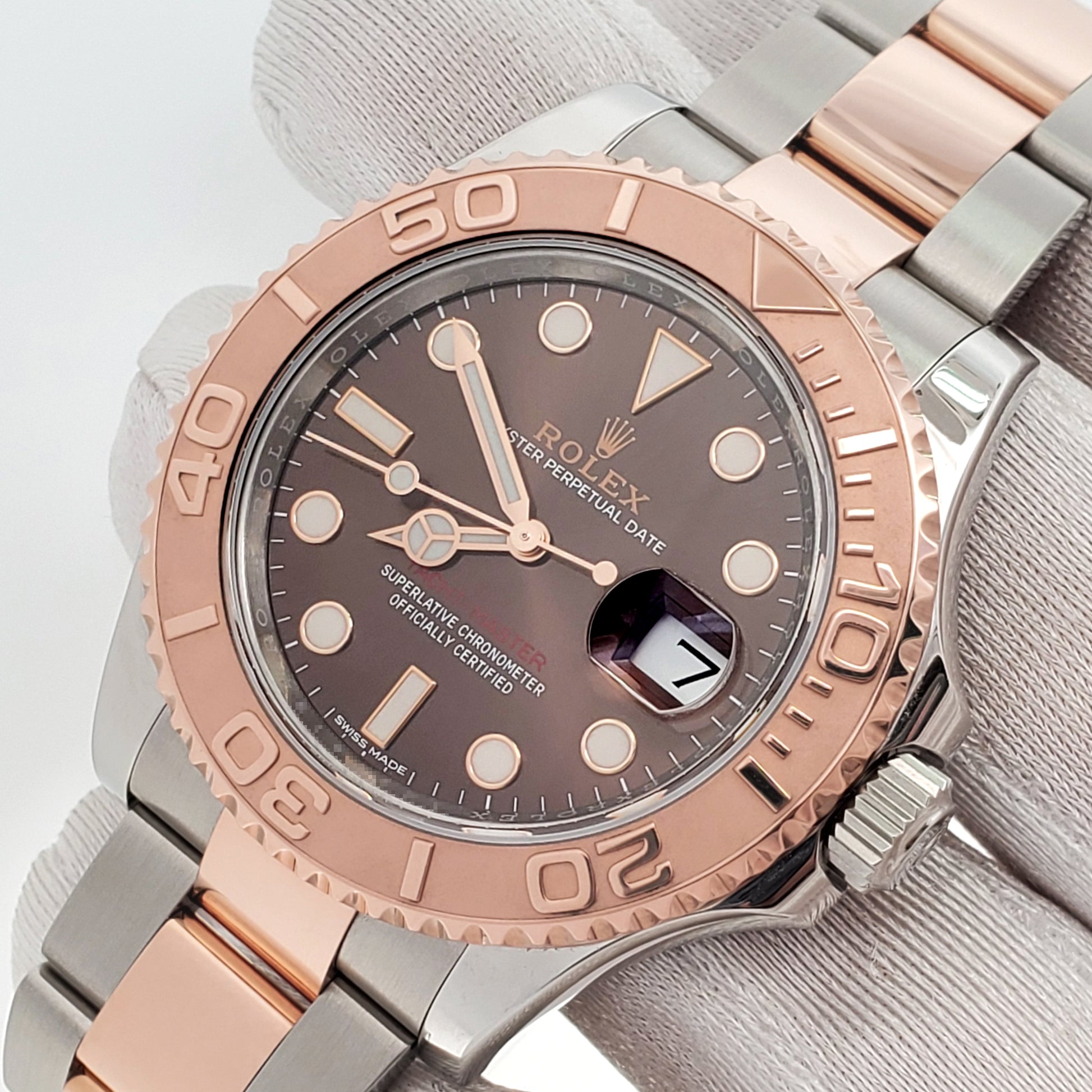 Mint Rolex Yacht-Master 40mm Chocolate Dial 2-Tone Rose Gold/Steel Watch 116621 Box Service Papers