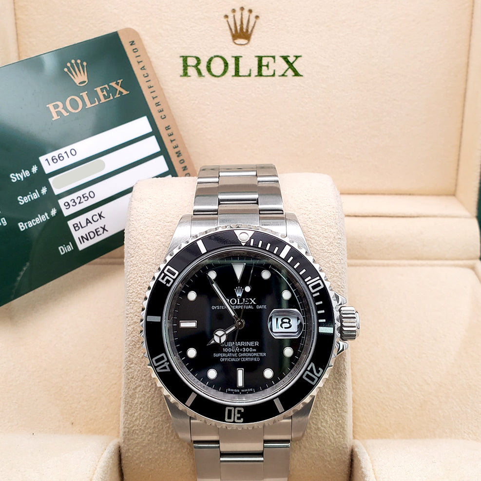 Rolex Submariner Date 40mm Engraved Rehaut Steel Watch 16610 Box Papers