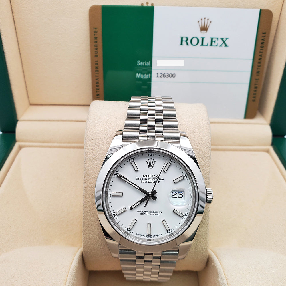 Rolex Datejust 41 126300 White Index Steel Jubilee Watch Box Papers