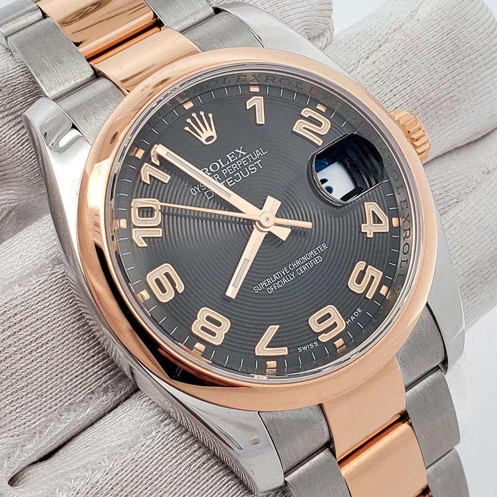 Rolex Datejust 36mm Black Concentric Dial 2-tone Rose Gold/Steel Oyster Watch 116201