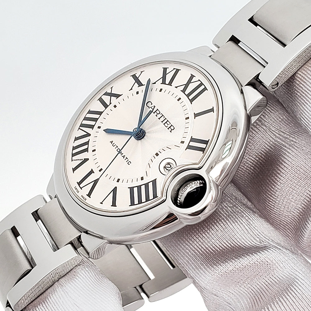 Cartier Ballon Bleu 42mm Silver Roman Steel Watch W69012Z4 3001 Papers