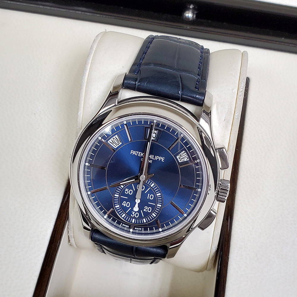 Patek Philippe Complications Annual Calendar Blue Baguette Chronograph 5905P 001 Watch Box Papers