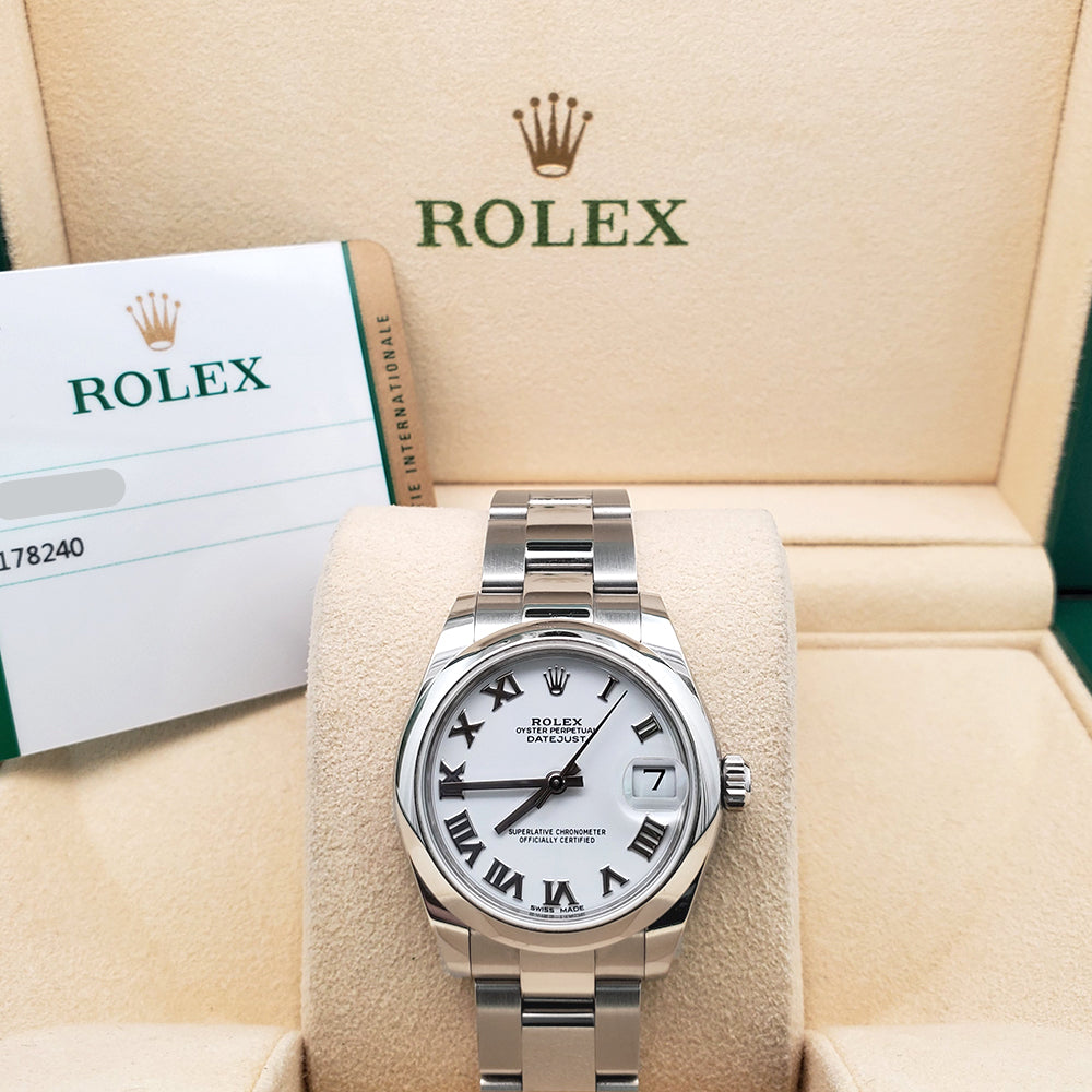 Rolex Datejust 31mm White Roman Dial Steel Oyster Watch 178240 Box Papers