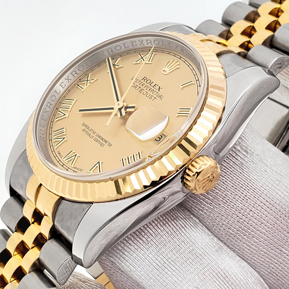 Rolex Datejust 36mm 116233 2-Tone Champagne Roman Dial Jubilee Watch Box Papers
