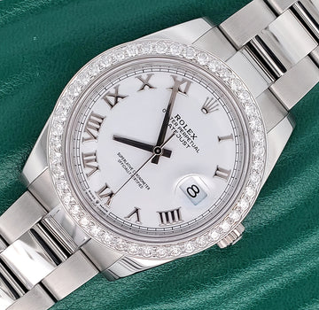 2021 Rolex Datejust 41 126300 White Roman 2.4CT Diamond Bezel Steel Oyster Watch Box Papers