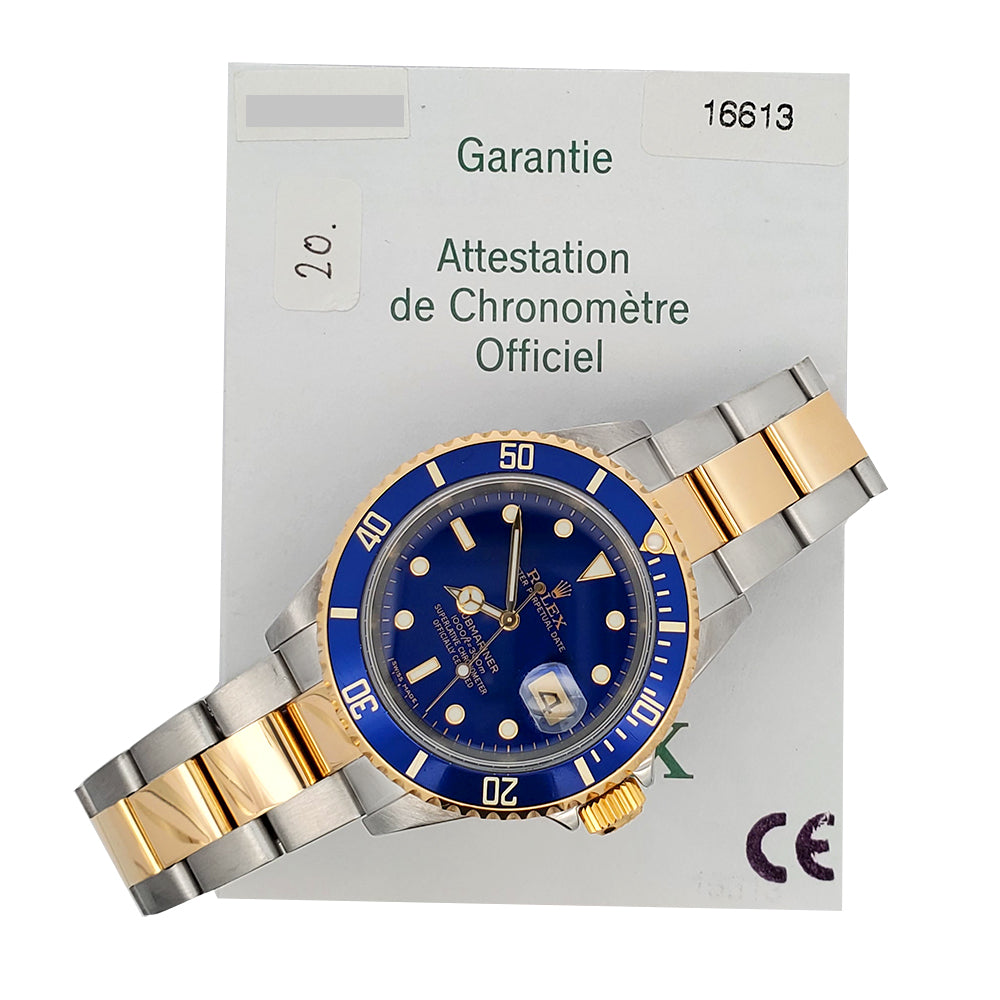 Rolex Submariner Date 40mm Blue Dial/Bezel 2-Tone Yellow Gold/Stainless Steel Watch Box Papers