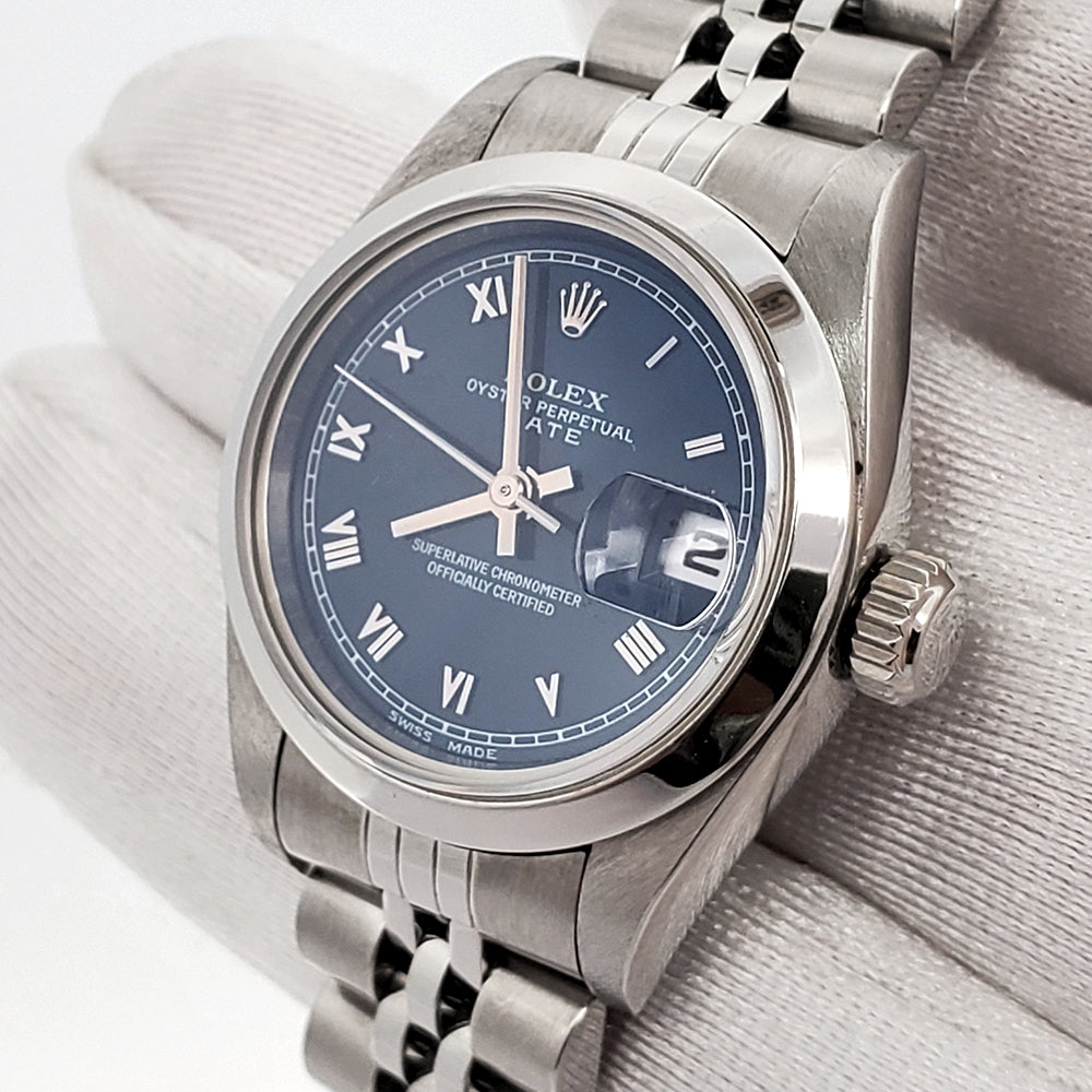 Rolex Oyster Perpetual Lady Date 26mm 69160 Blue Roman Dial Steel Jubilee Watch