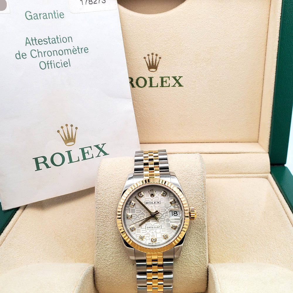 Rolex Datejust Factory Diamond Silver Jubilee Dial 2-tone Yellow Gold/Steel 31mm Watch 178273 Box Papers