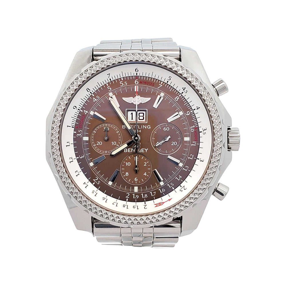 Breitling Bentley 6.75 Chronograph 49mm Brown Index Dial Big Date Steel Watch A44362 Papers