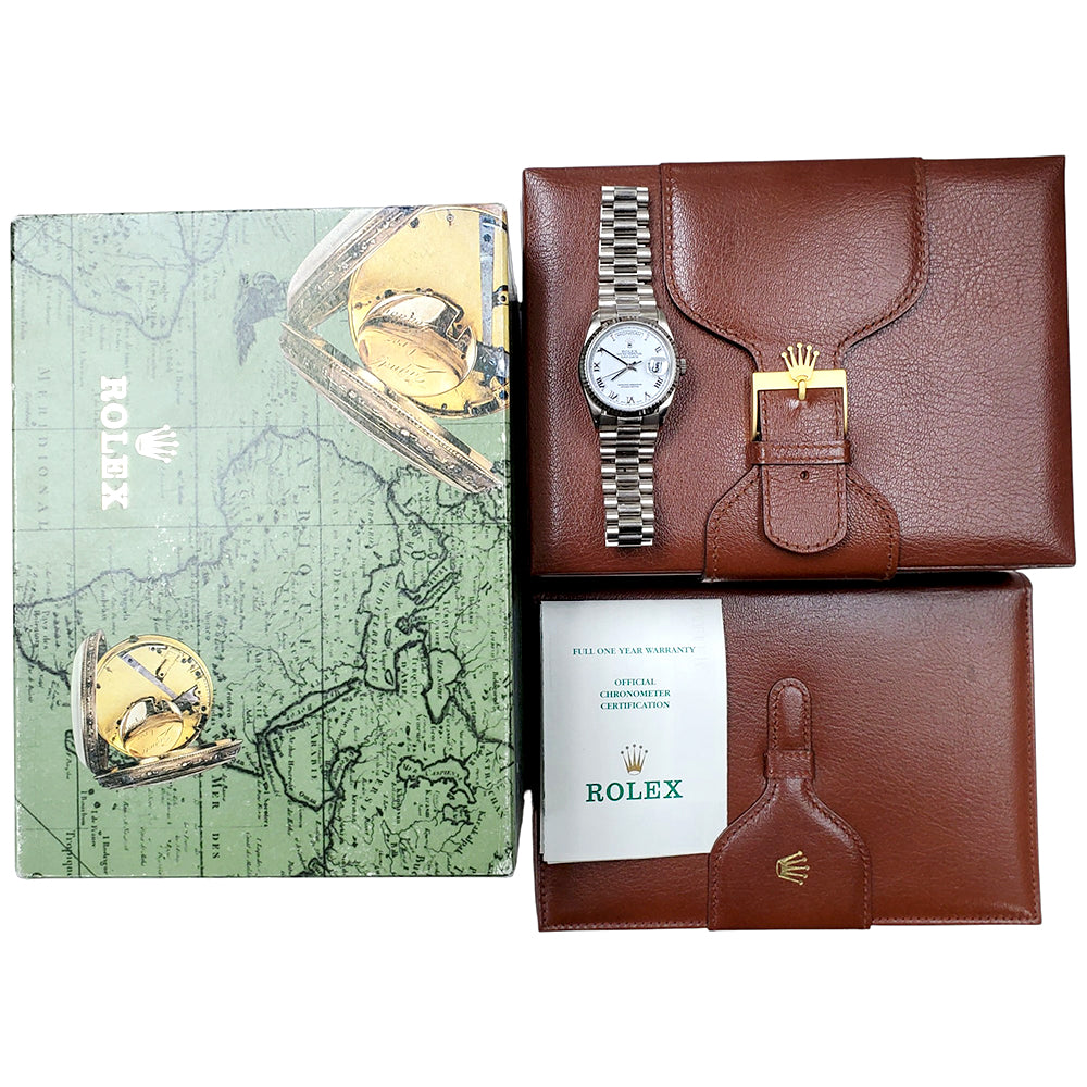 Rolex President Day-Date White Gold Roman Dial 36mm Watch 18239 Box Papers