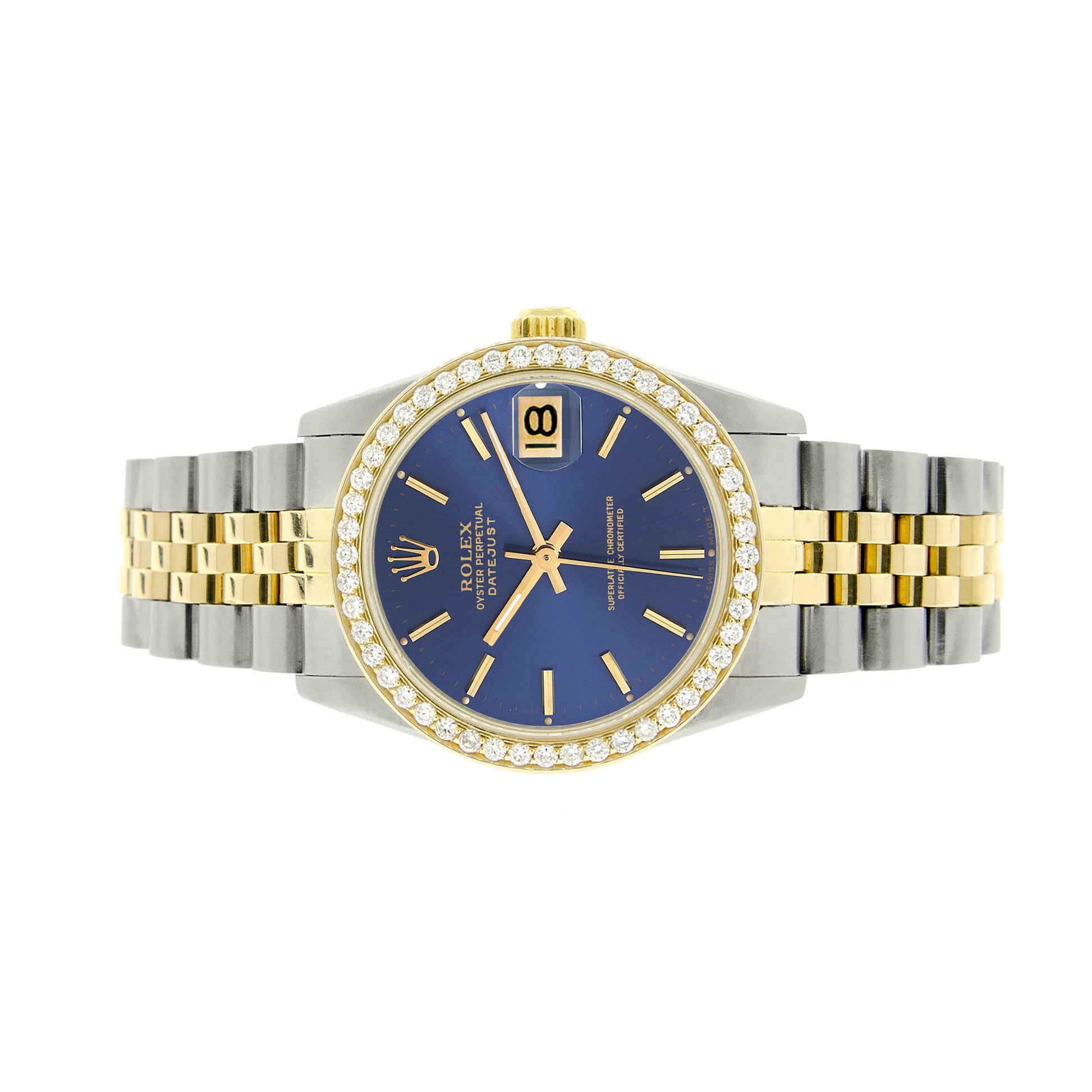 Rolex Datejust 2-tone 31mm 68273 Blue Index Dial Watch With 0.95ct Diamond Bezel