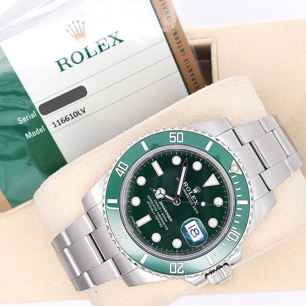 2017 Rolex Submariner "Hulk" Green Ceramic Bezel 40mm Steel Watch 116610LV Box Papers