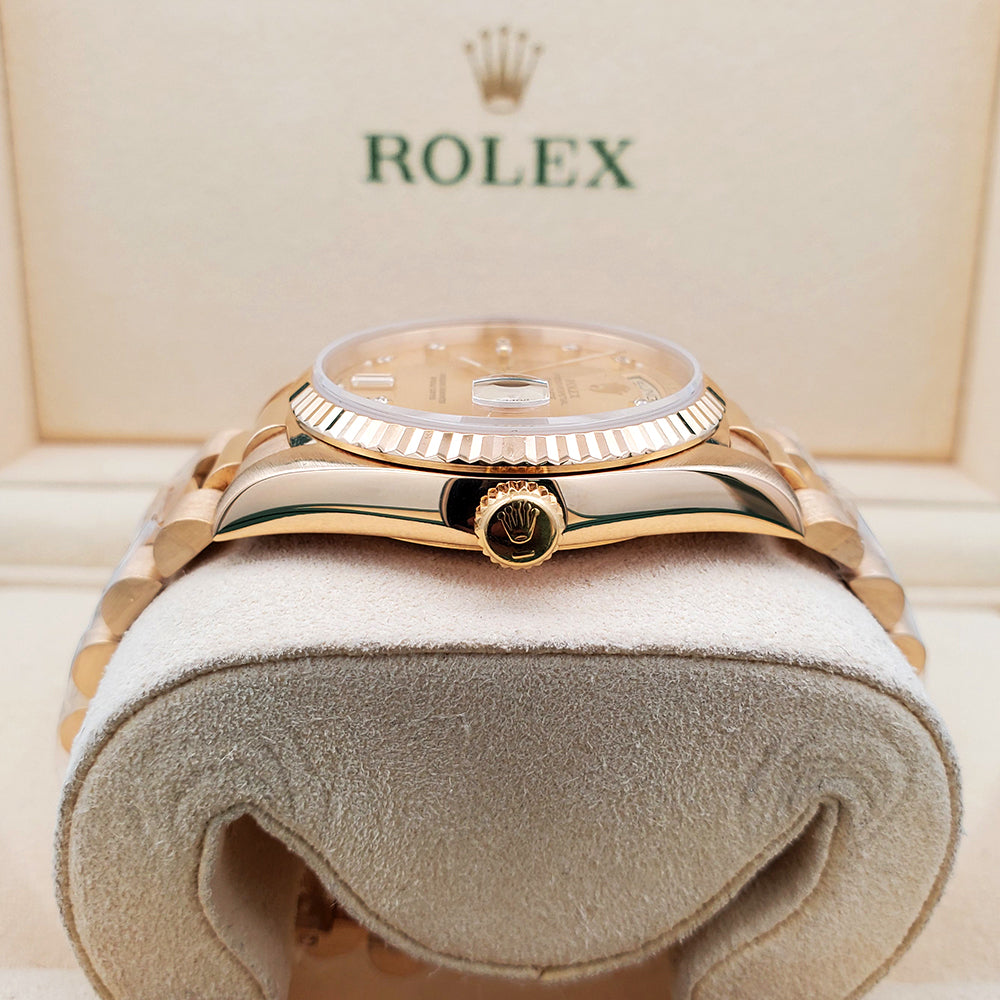 Rolex President Day-Date 36mm Factory Diamond Dial Double-Quick Yellow Gold Watch 18238 Box Papers