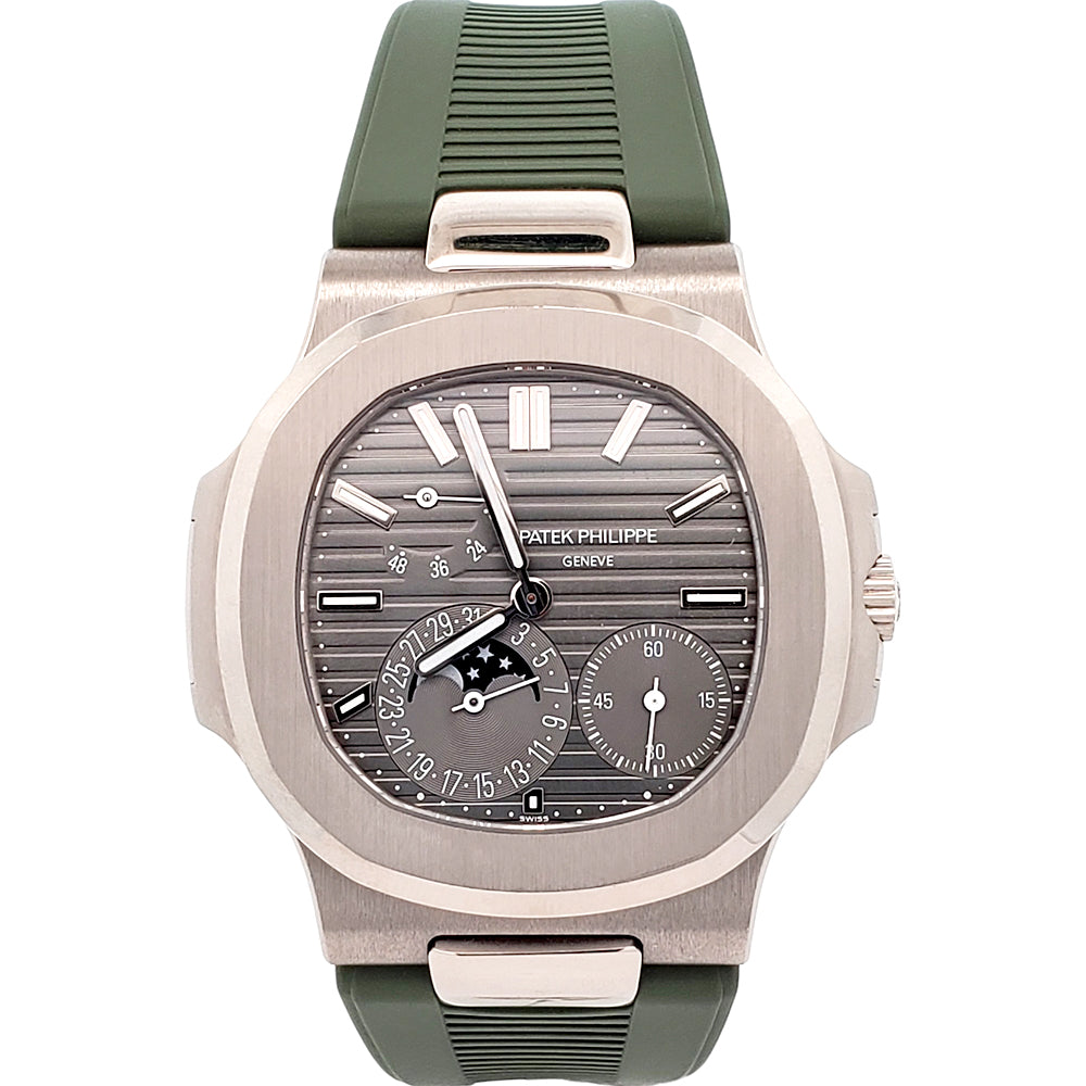 2019 Patek Philippe Nautilus Moon phase 40mm Grey Dial White Gold Watch 5712G-001 Box/Papers/Strap