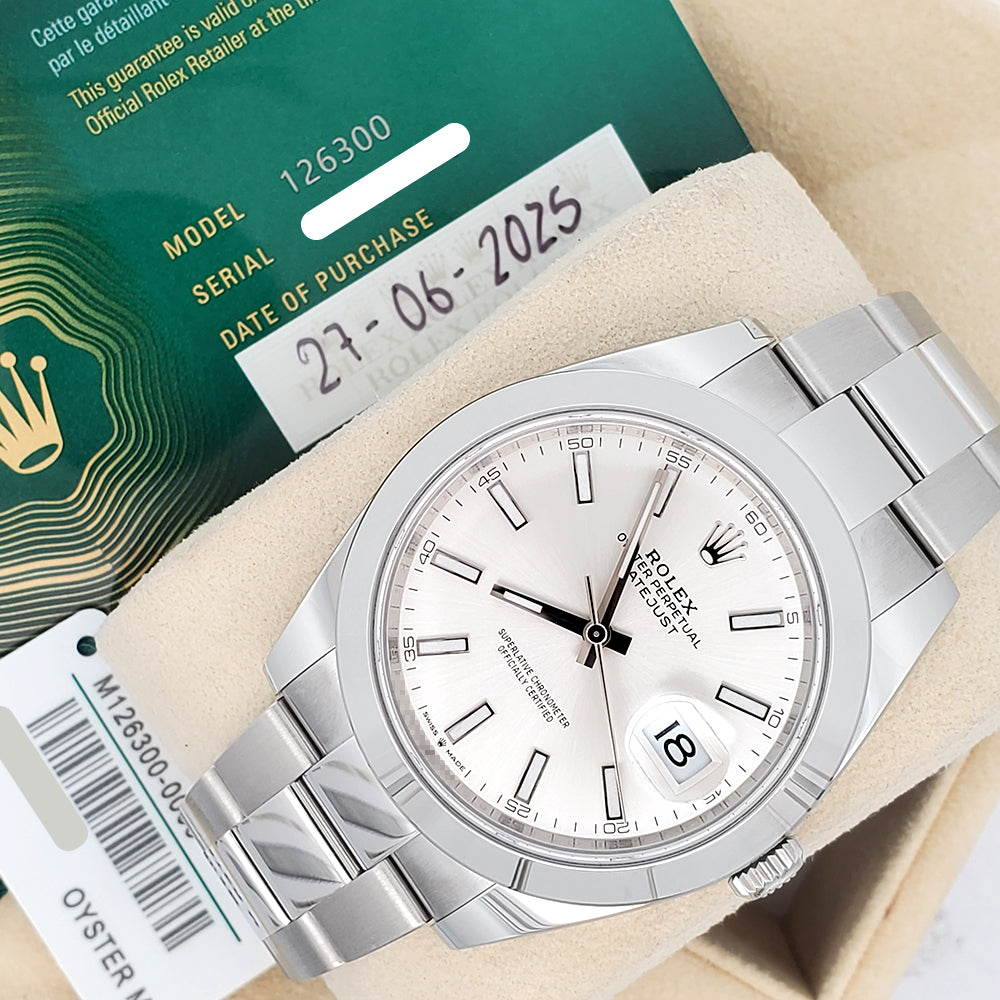 2025 Unworn Rolex Datejust 41 126300 Silver Index Steel Oyster Watch Box/Papers/Tag