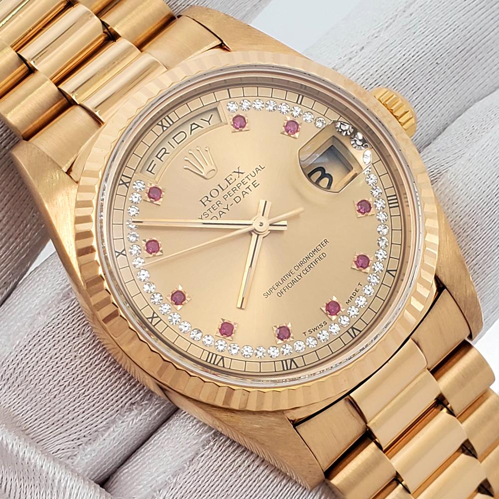 Rolex President Day-Date 36mm Factory Ruby Milliard Diamond Gold Box Papers