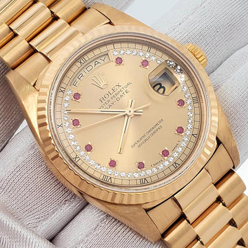 Rolex President Day-Date 36mm Factory Ruby Milliard Diamond Gold Box Papers
