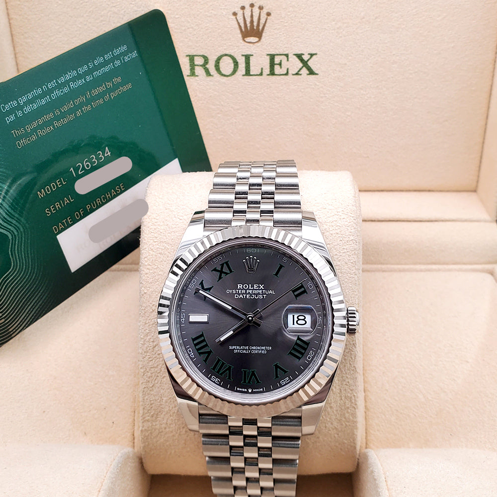 2023 Rolex Datejust 41 126334 Wimbledon Slate Roman Dial Steel Jubilee Watch Box Papers