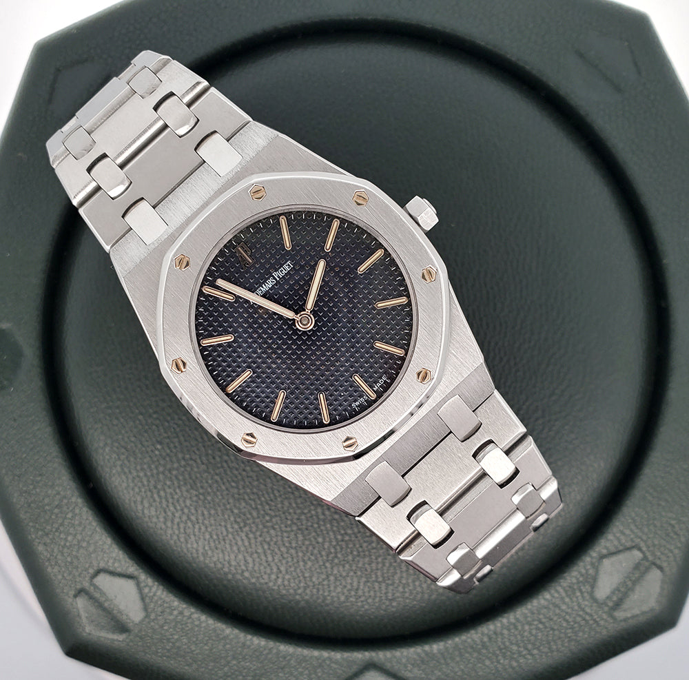 Audemars Piguet Royal Oak 33mm Black Tapisserie Steel Watch 6303ST Box Papers