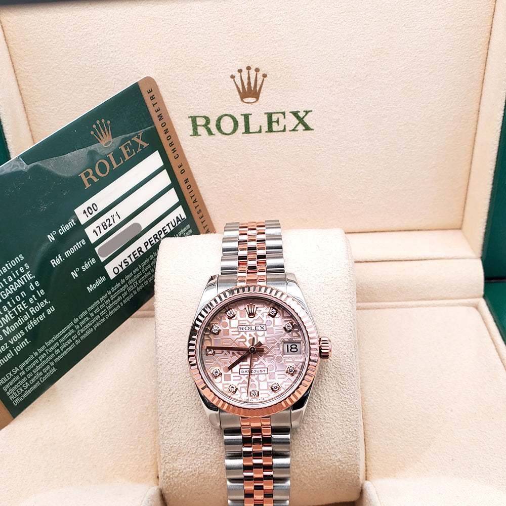 Rolex Datejust Factory Jubilee Diamond Dial 2-Tone Rose Gold/Steel 31mm Jubilee Watch 178271 Box Papers
