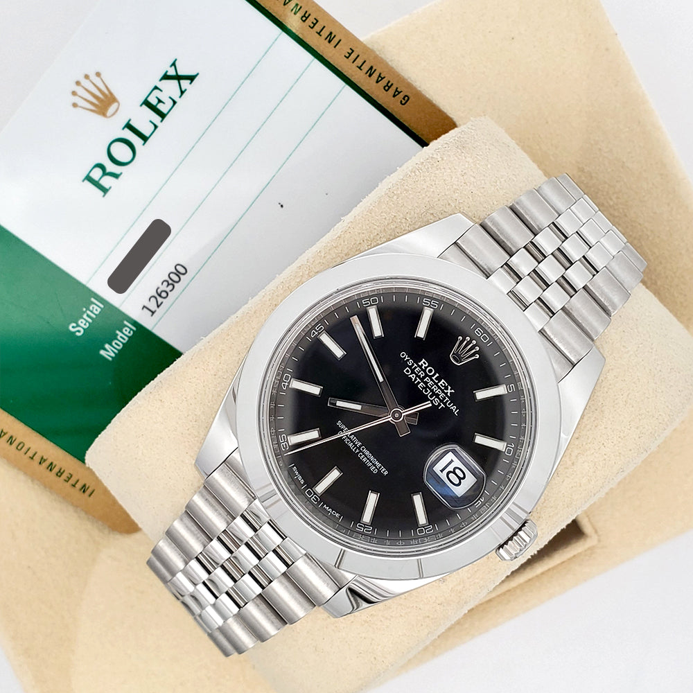 2018 Rolex Datejust 41mm Black Index Dial Steel Jubilee Watch 126300 Box Papers
