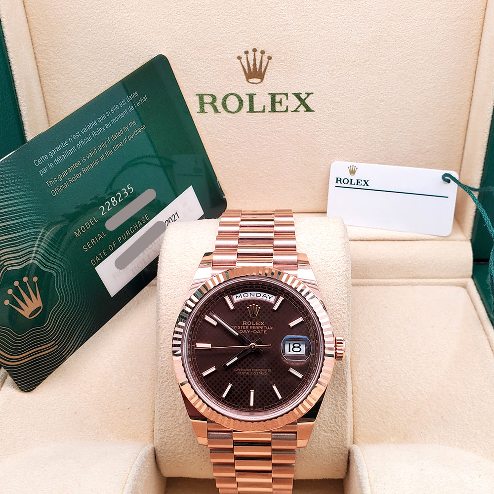 2021 Rolex President Day-Date Rose Gold Chocolate Motif Dial 228235 40mm Watch Box/Papers/Tag