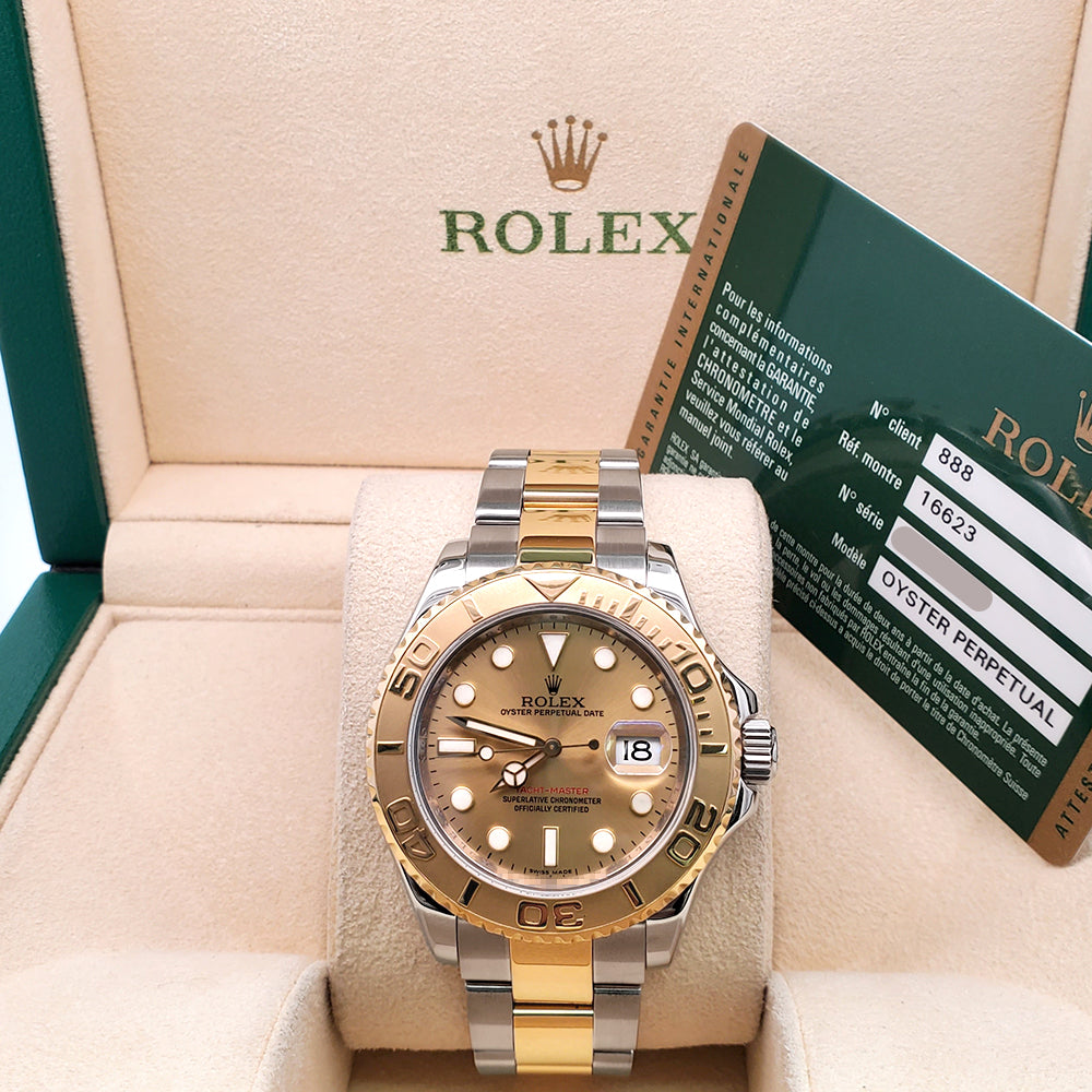 2009 Rolex Yacht-Master 40mm Champagne Dial Yellow Gold/Steel 16623 Watch Box Papers