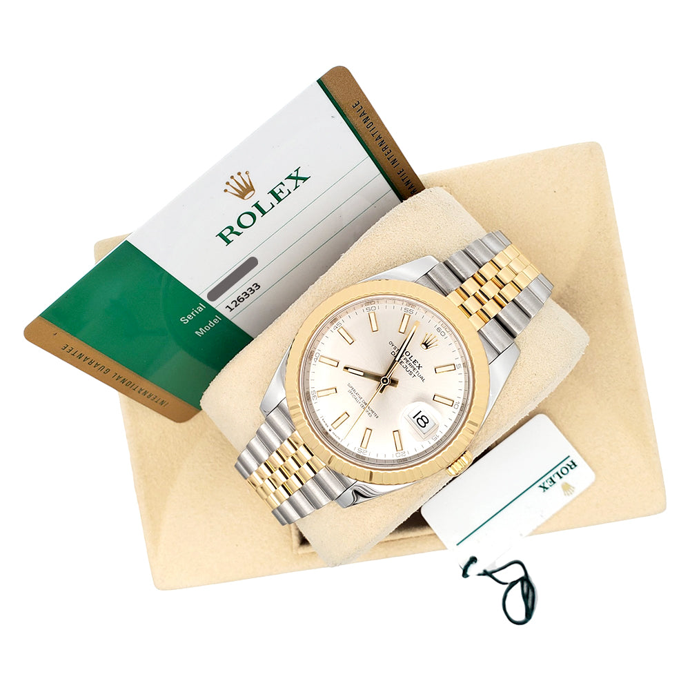 Rolex Datejust 41 126333 Silver Index 2-Tone Yellow Gold/Steel Jubilee Watch Box/Papers/Tag