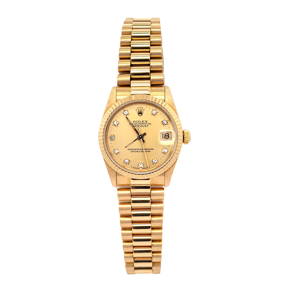 Rolex President Datejust 31mm Factory Champagne Diamond Yellow Gold Watch 68278