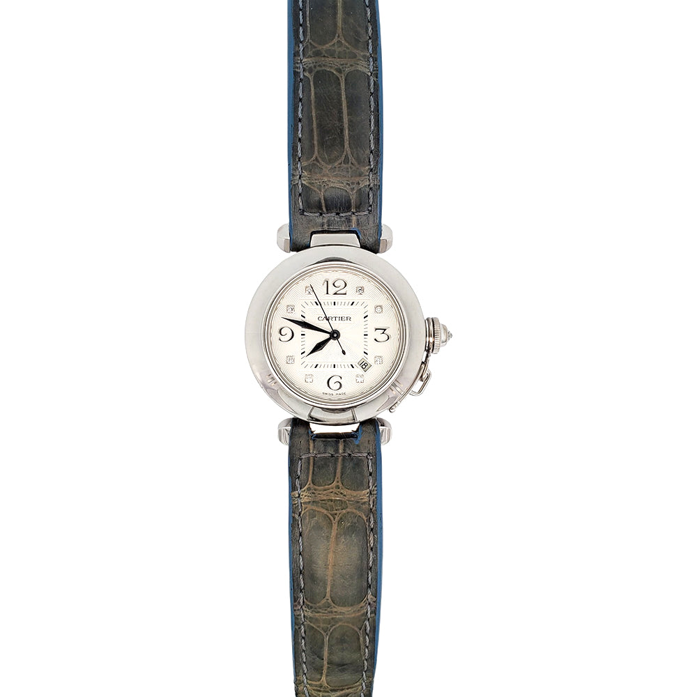 Cartier Pasha White Gold Factory Arabic Diamond Dial 32mm Watch 2398
