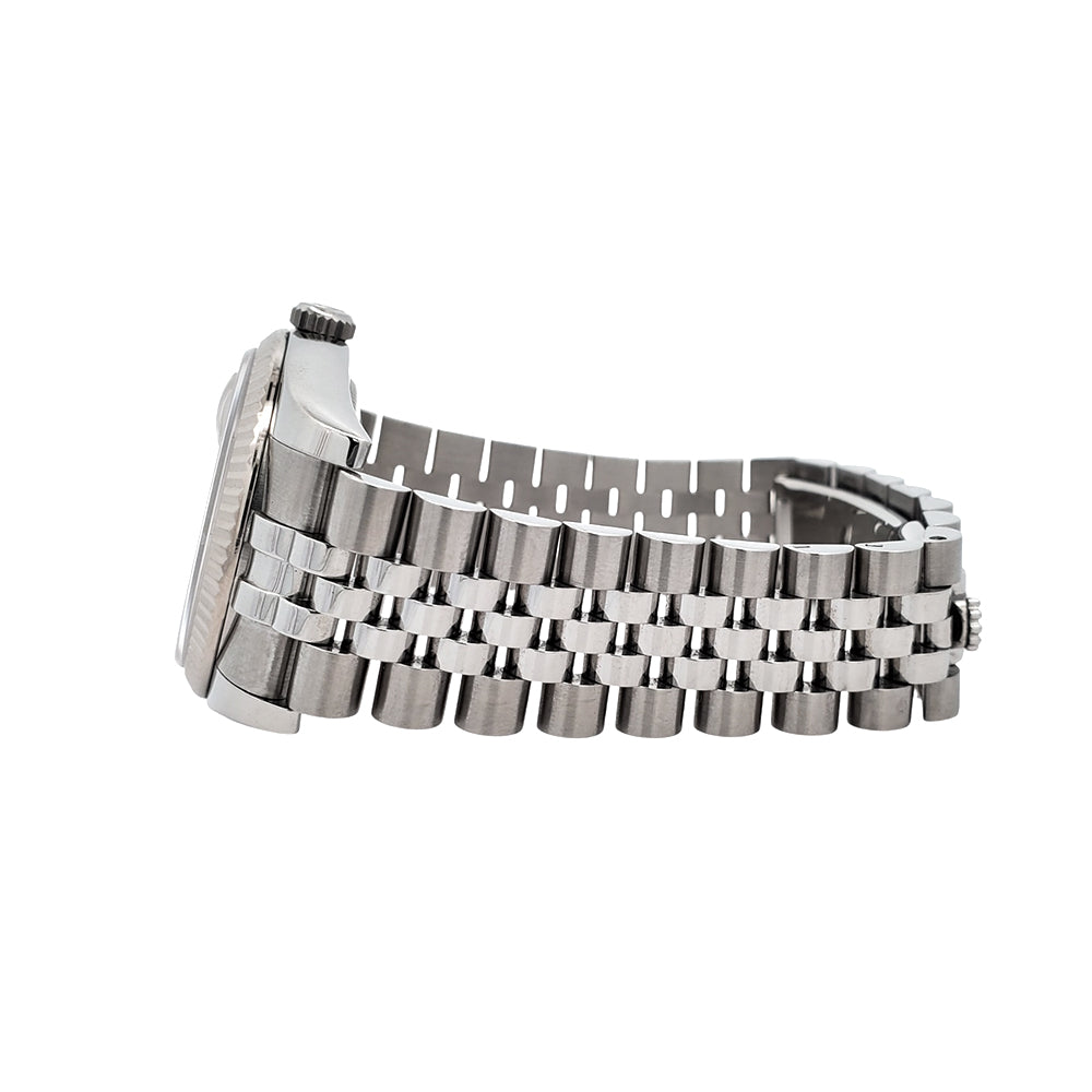 Rolex Datejust 36mm Black Roman Dial White Gold Fluted Bezel Steel Jubilee Watch 116234 Box Papers