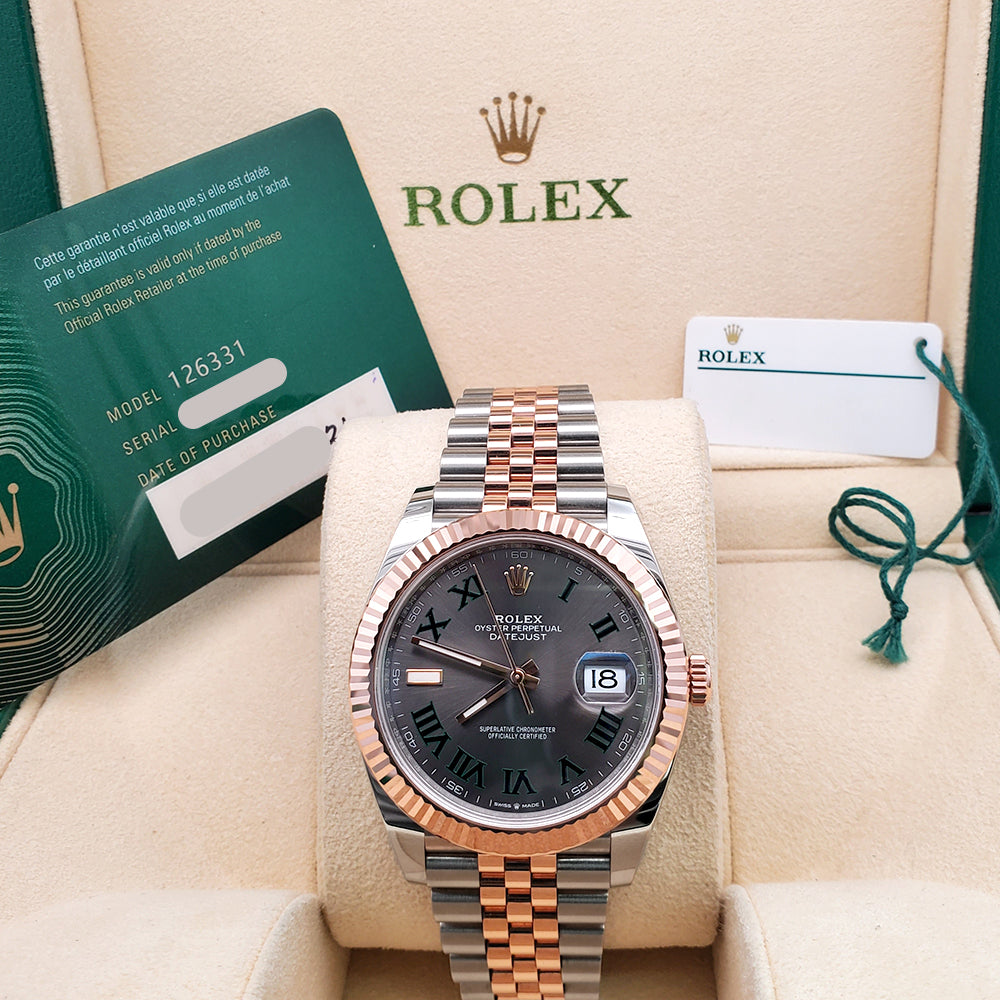 2021 Rolex Datejust 41 Wimbledon Slate Dial 126331 2-tone Rose Gold/Steel Jubilee Watch Box Papers