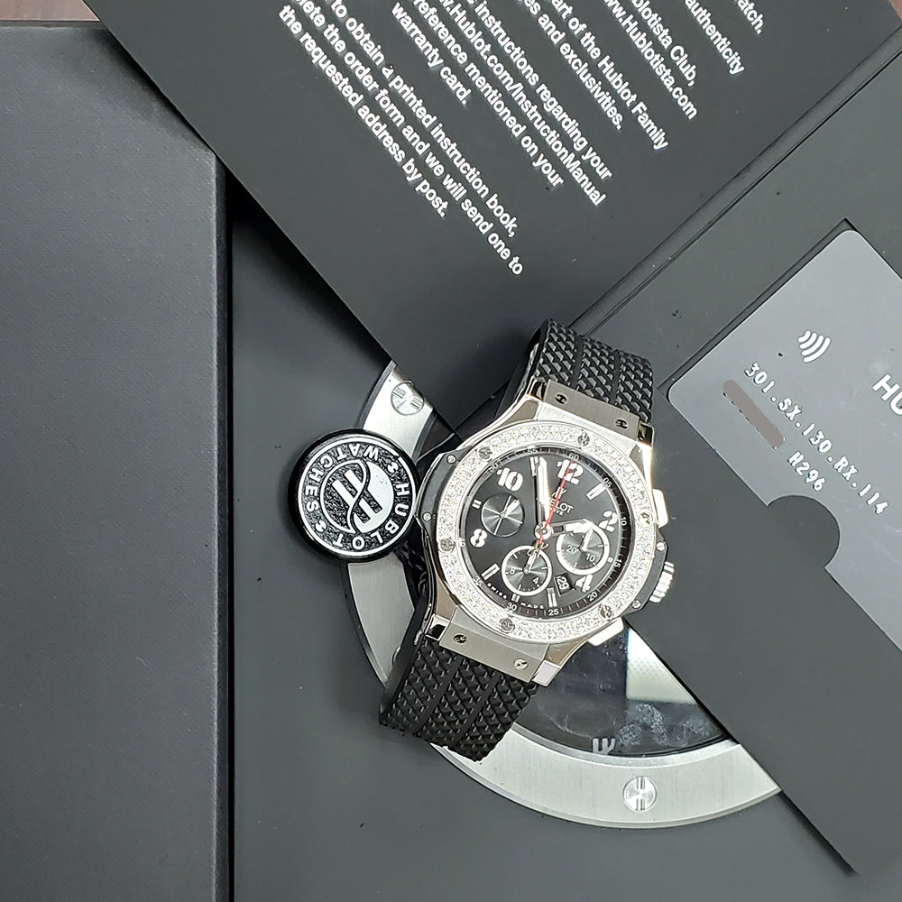 Hublot Big Bang Factory Diamond Chronograph 44mm Steel Watch 301.SX.130.RX.114 Box Papers