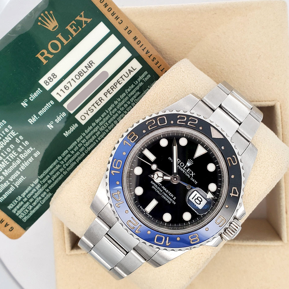 Rolex GMT-Master II "Batman" Blue/Black Ceramic Bezel Steel Oyster 40mm Watch 116710BLNR Box Papers