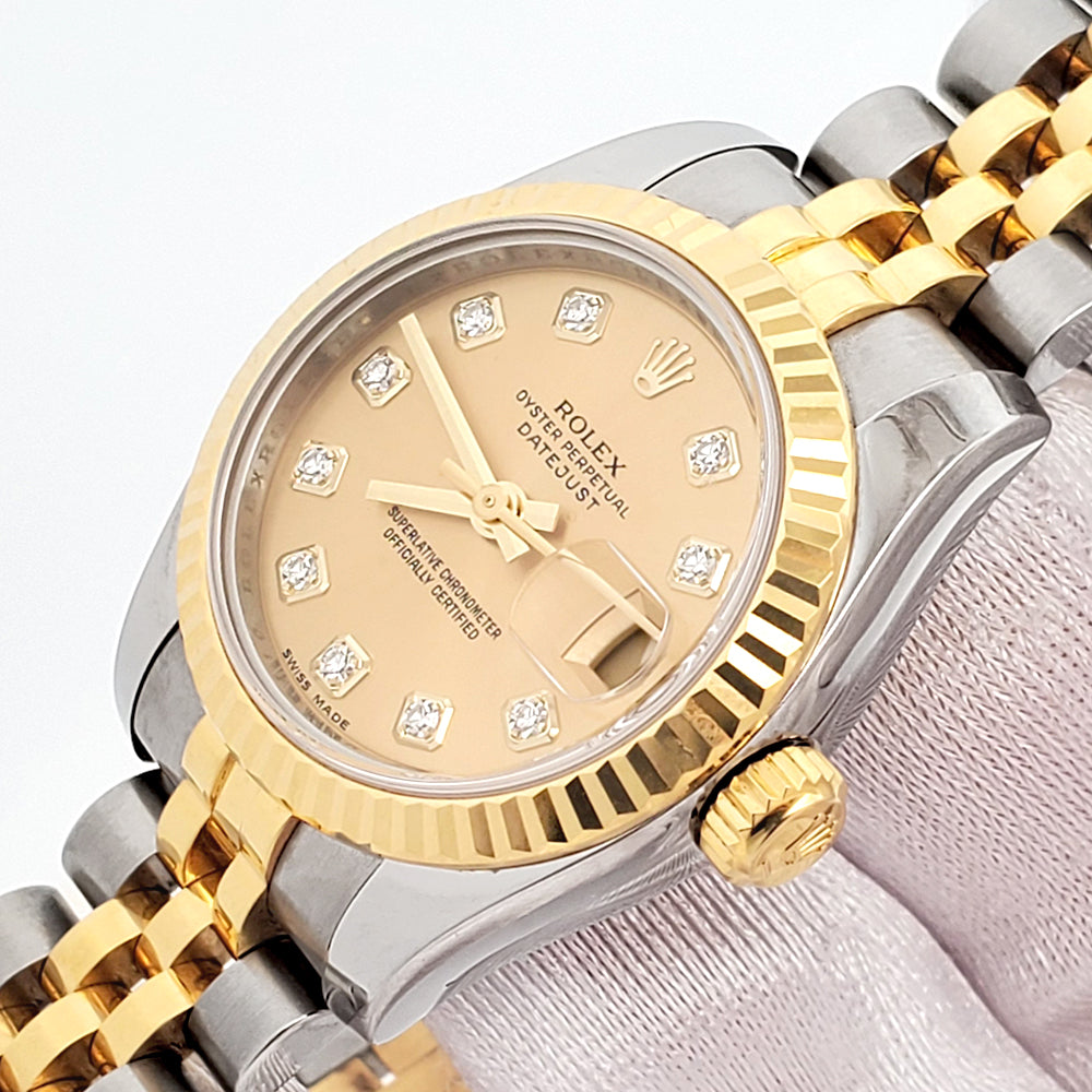 Rolex Datejust 26mm Factory Champagne Diamond Dial 2-tone Yellow/Gold Jubilee Watch 179173 Box Papers