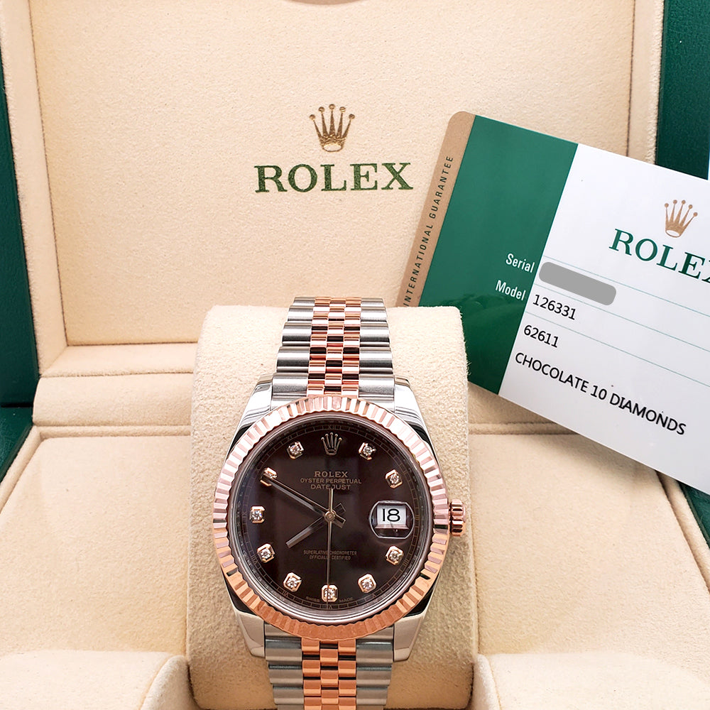 Rolex Datejust 41 126331 Factory Chocolate Diamond Dial 2-tone Rose Gold/Steel Jubilee Watch Box Papers