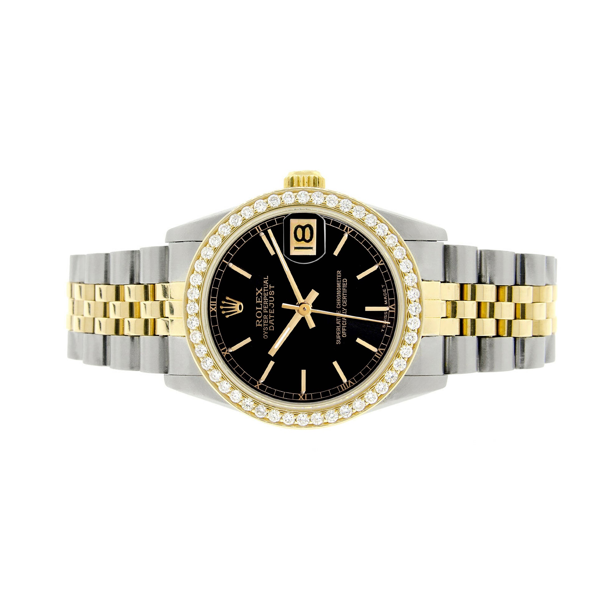 Rolex Datejust 2-tone 31mm 68273 Black Index Track Dial Watch With 0.95ct Diamond Bezel