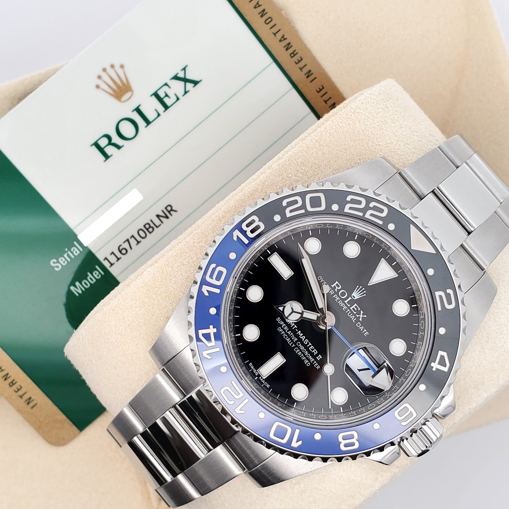 Rolex GMT-Master II 40mm "Batman" Blue/Black Ceramic Bezel Steel Oyster Watch 116710BLNR Box Papers