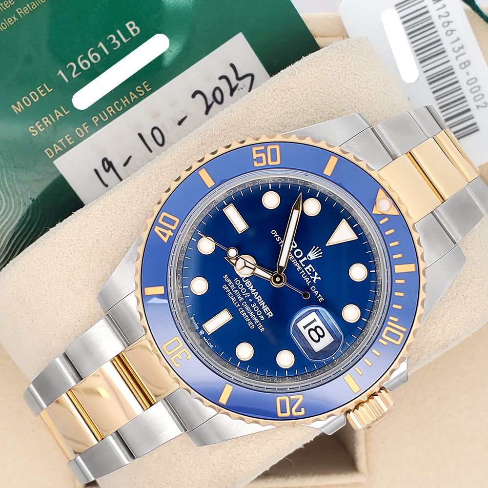 2023 Rolex Submariner Date 41mm Blue Dial 2-tone Yellow Gold/Steel Oyster Watch 126613LB Box/Papers/Tag