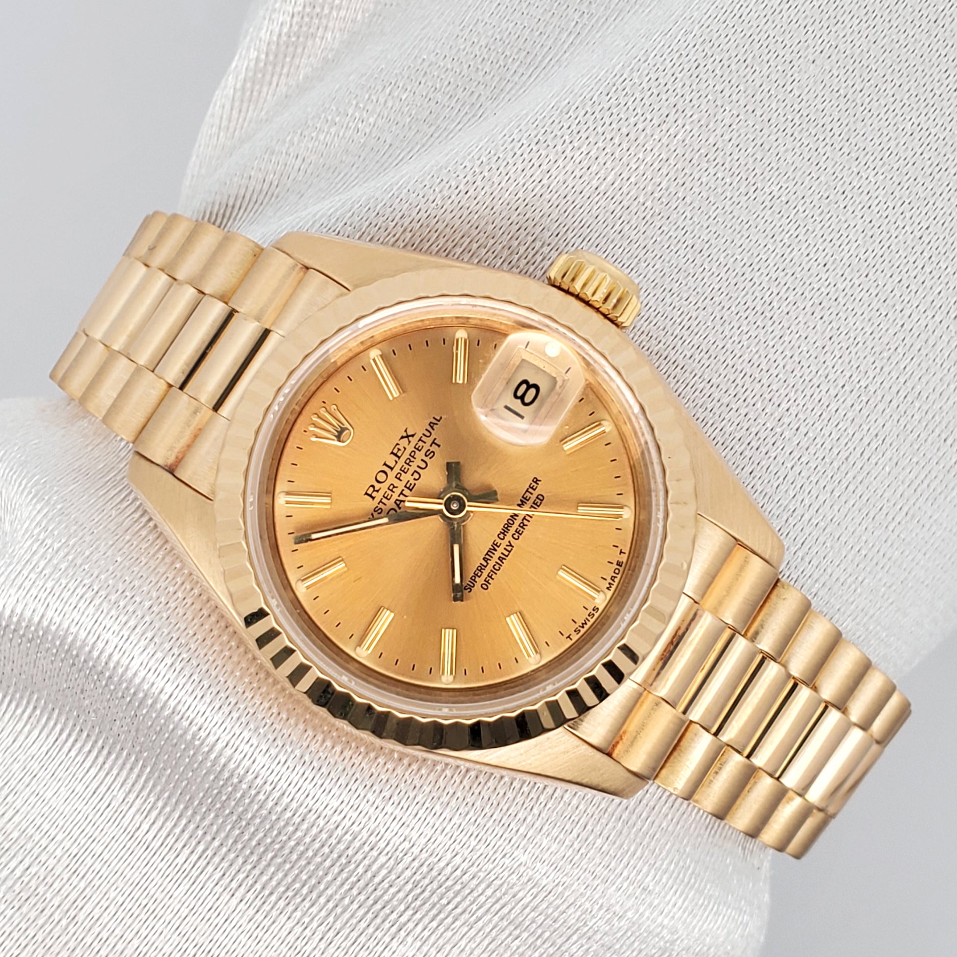 Rolex President Ladies 26mm Champagne Index Yellow Gold Watch 69178