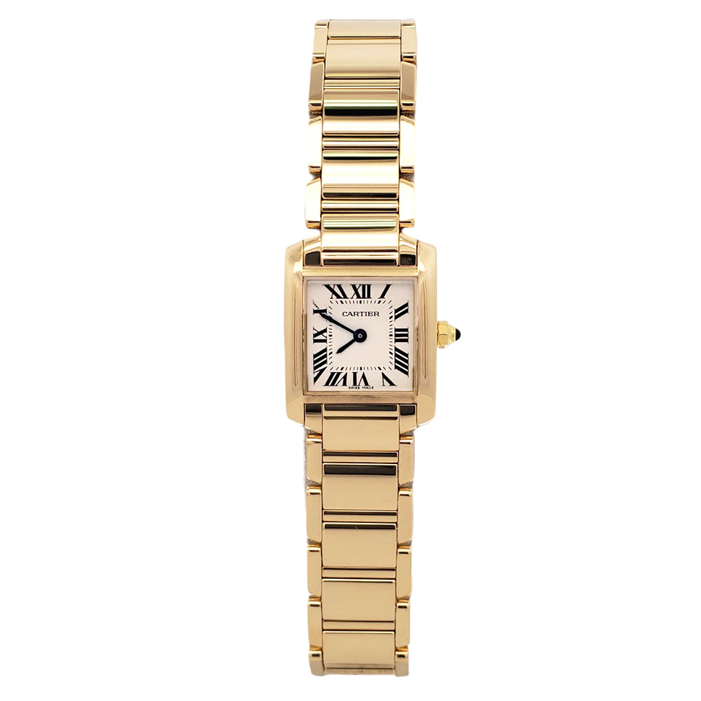 Cartier Tank Francaise Small 20mm 18K Yellow Gold White Roman Dial Ladies Watch 2385 W50002N2