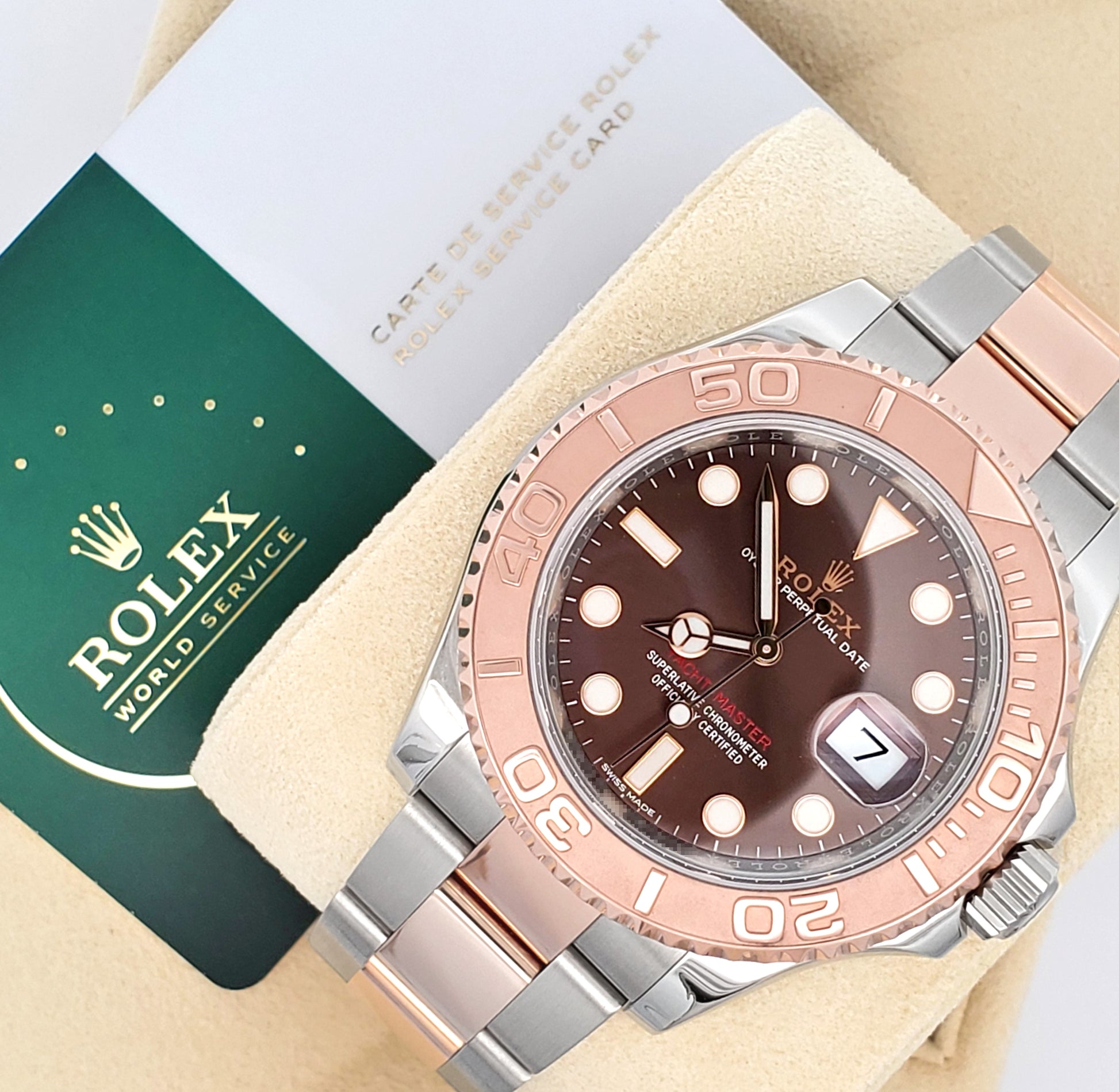 Mint Rolex Yacht-Master 40mm Chocolate Dial 2-Tone Rose Gold/Steel Watch 116621 Box Service Papers
