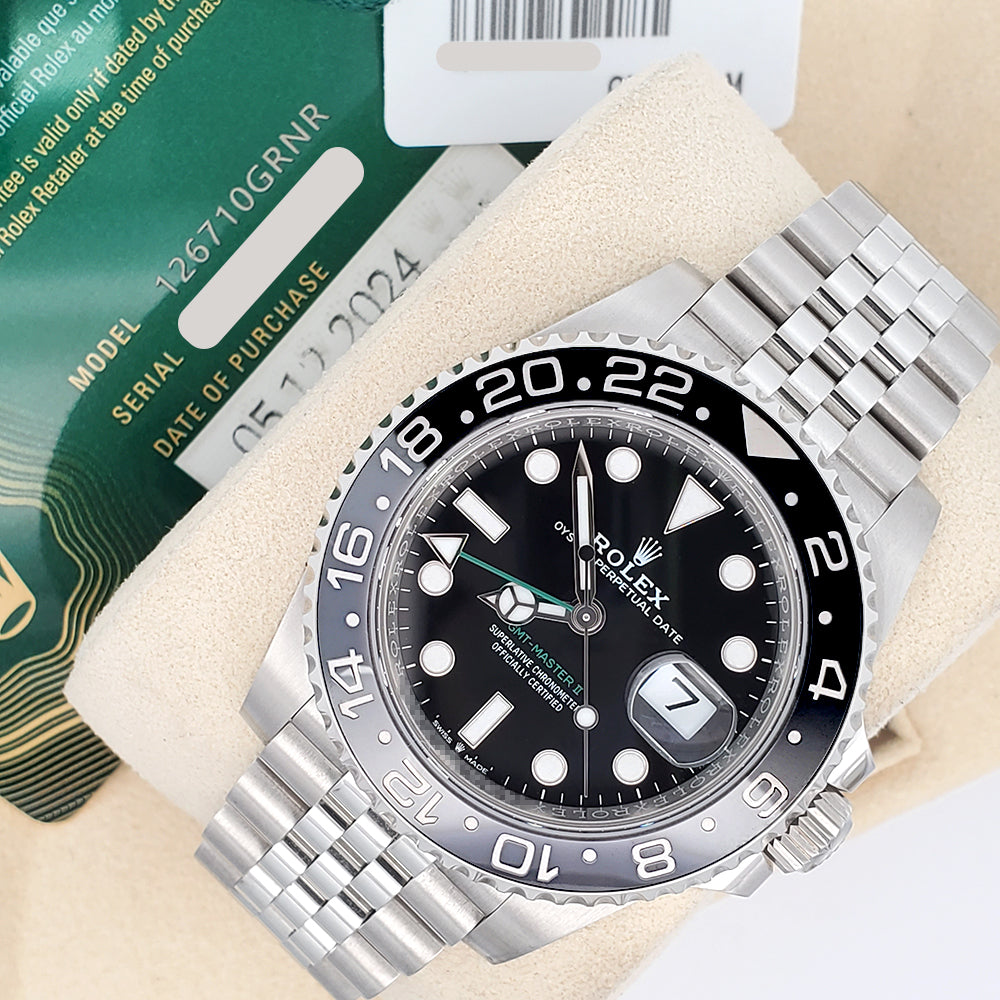 2024 Rolex GMT Master II Black Gray Bruce Wayne Jubilee Steel 40mm Watch 126710GRNR Box Papers Tag
