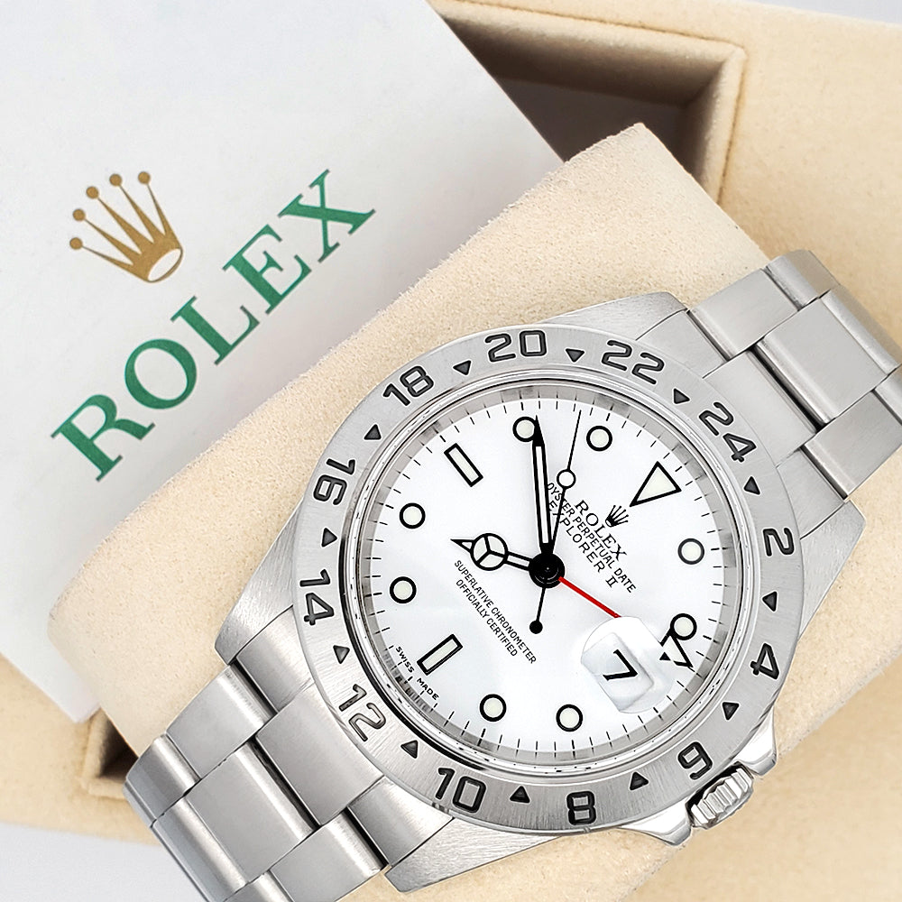 Rolex Explorer II 40mm Polar White Steel Oyster Watch 16570  Box Papers