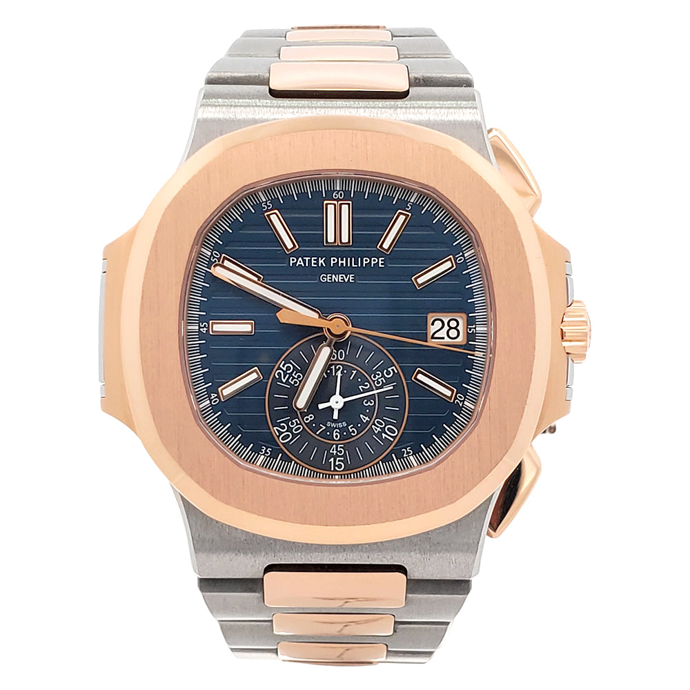 2017 Patek Philippe Nautilus Chronograph 5980/1AR-001 Blue Dial 2-Tone Rose Gold/Steel Watch Box Papers