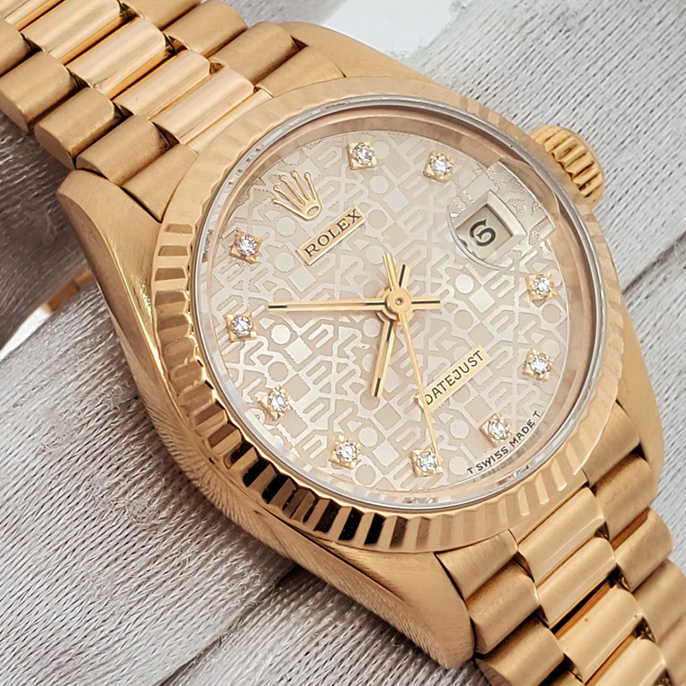 Rolex President Factory Diamond Silver Jubilee Dial Yellow Gold 26mm Ladies Watch 69178