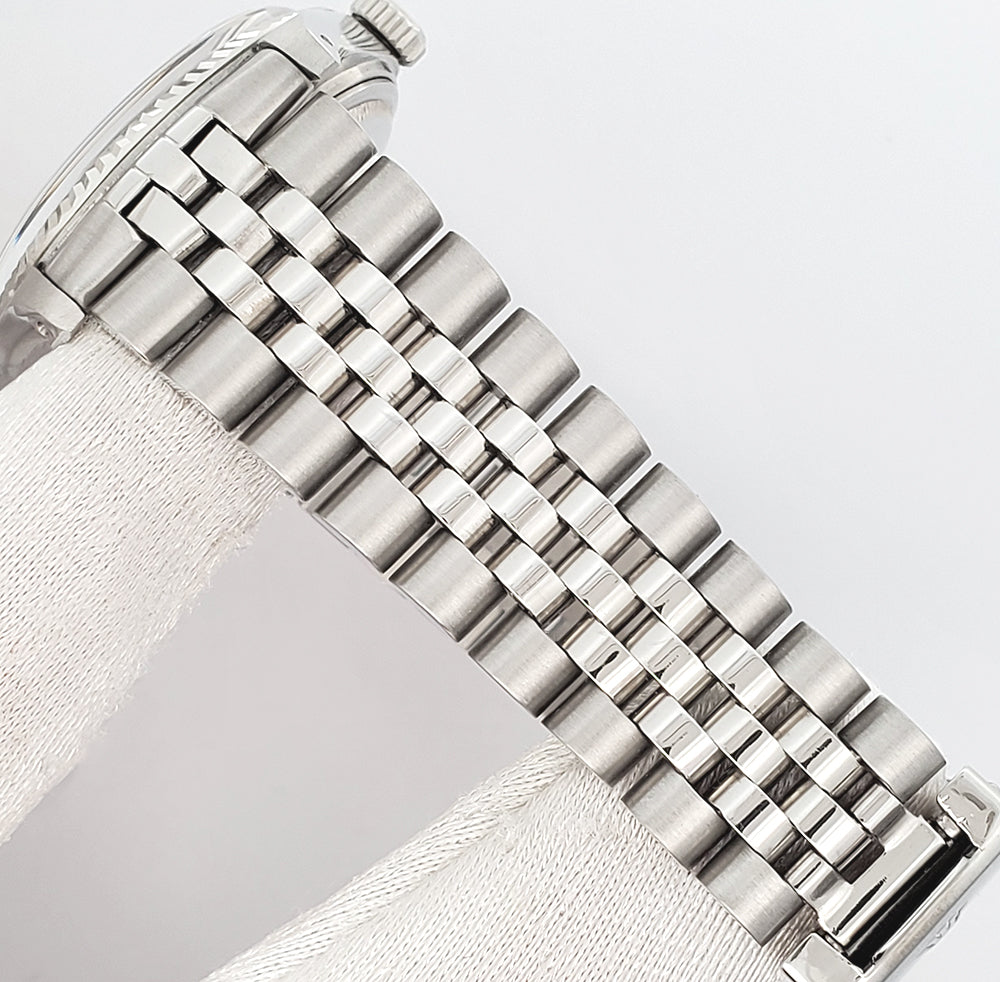 Rolex Datejust 36mm Silver Linen Dial White Gold Fluted Steel Jubilee Watch 16014