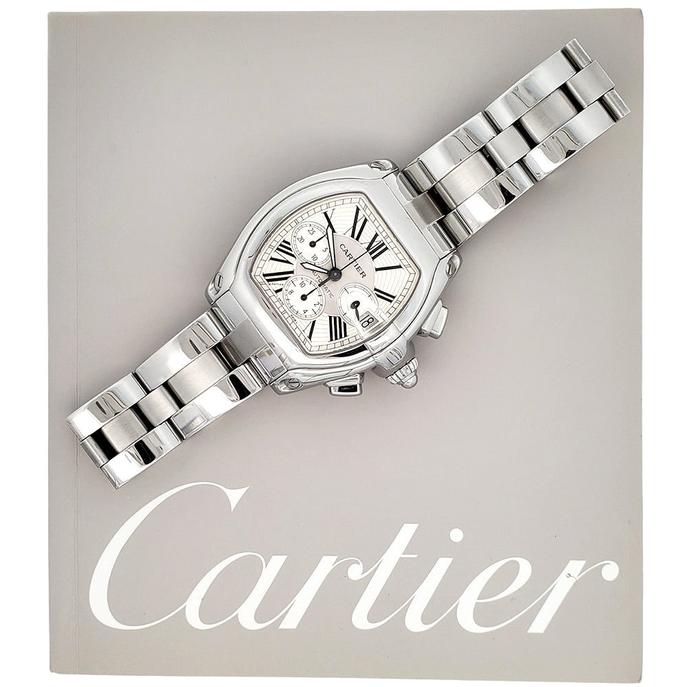 Cartier Roadster XL Chronograph 43mm Silver Roman Steel Watch W62019X6 2618 Papers