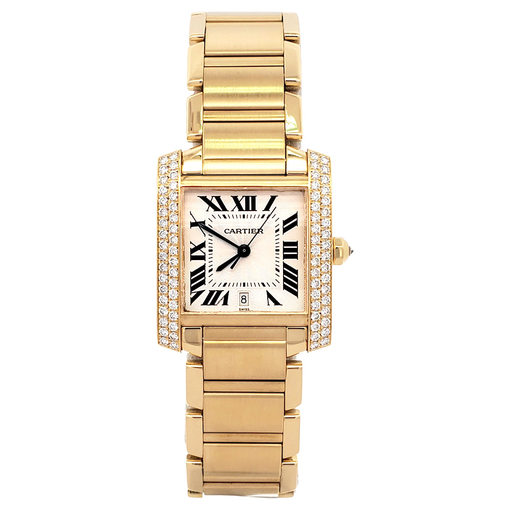 Cartier Large Tank Française Factory Diamond Yellow Gold 28mm Watch 1840 WE101051 Box Booklet